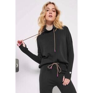 Lisa Todd Chill Factor Cotton/Cashmere Blend Cowl Neck Sweater Black Cream XS